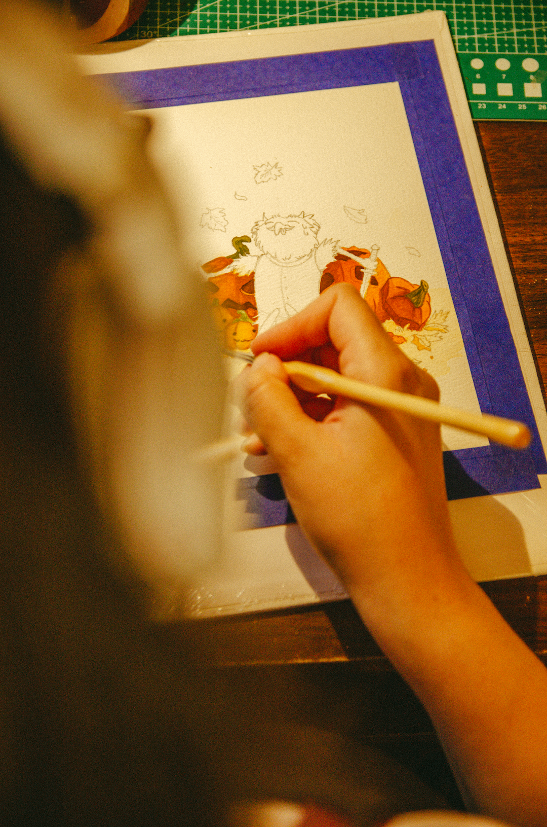 Búho Cortando Calabazas Procesos