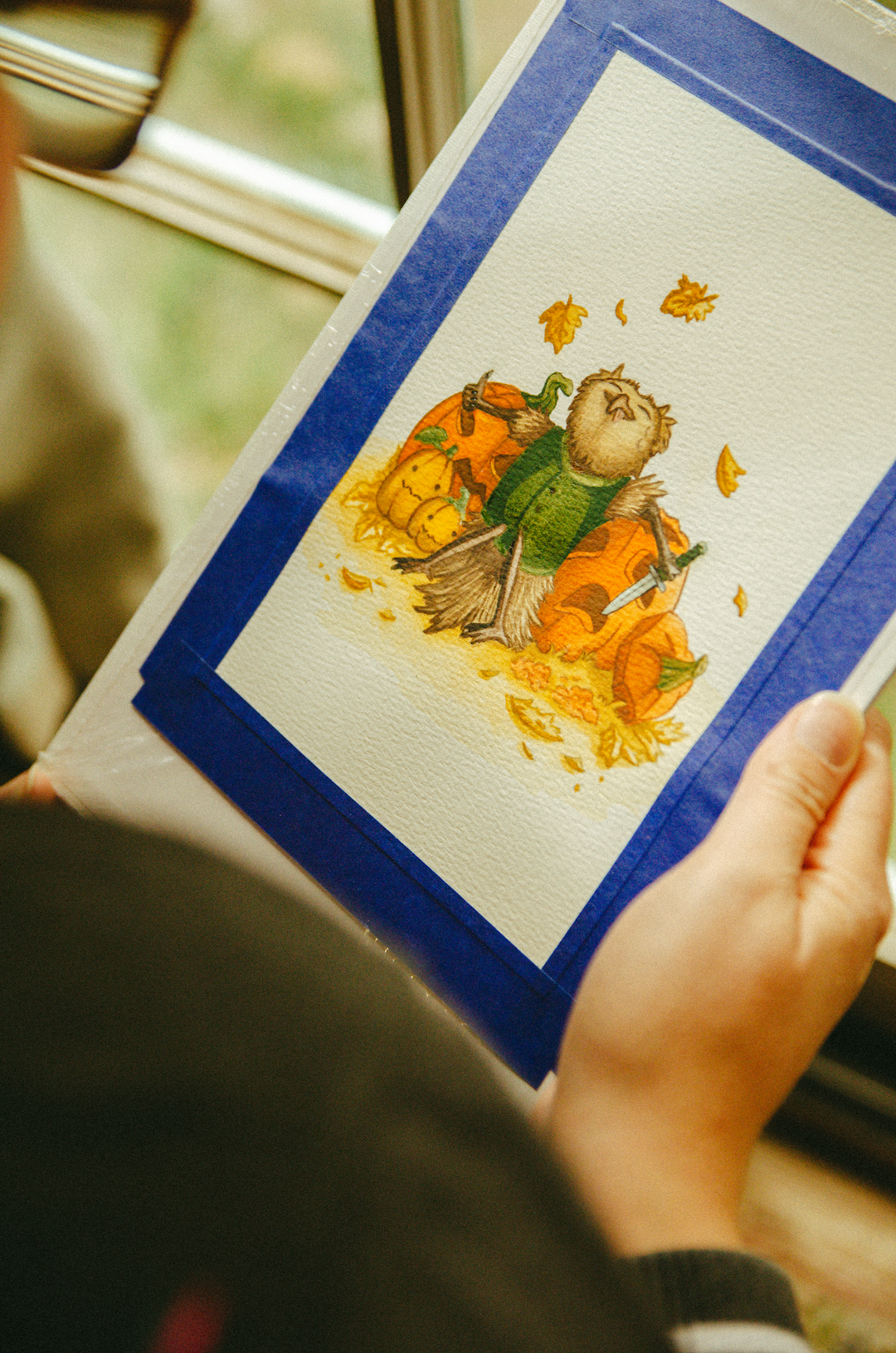 Búho Lector Cortando Calabazas Halloween