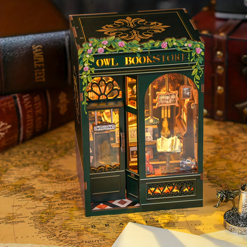 Kit DIY Book Nook La Librería del Búho – Ensamblado con Luz LED – Tinta y Misterio